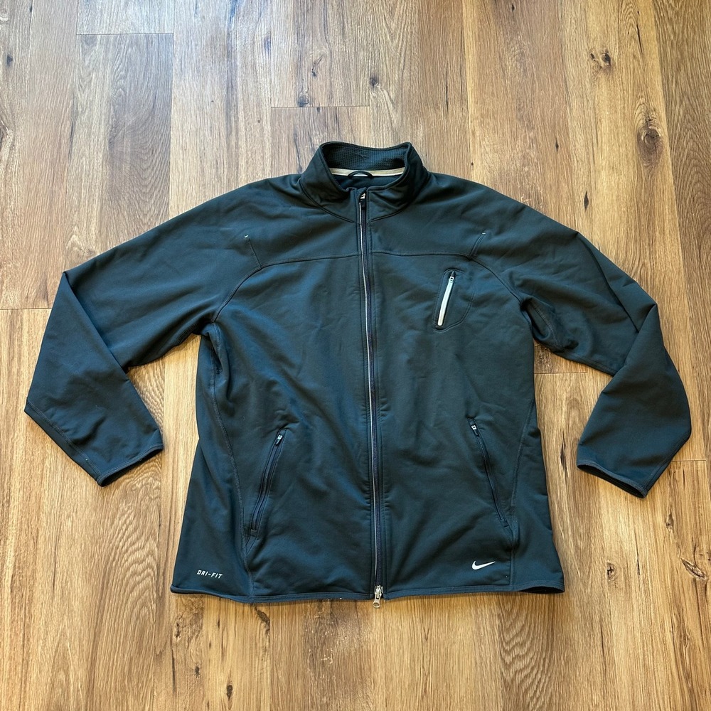 Nike Dri-FIT Mens XL Full Zip Training Jacket Black Fleece Lined Mock Neck